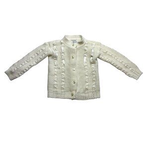 Vintage Little Show Offs Made In the USA White Knit Cardigan Sweater Embroidered